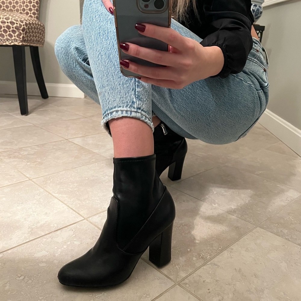 Black leather high ankle booties